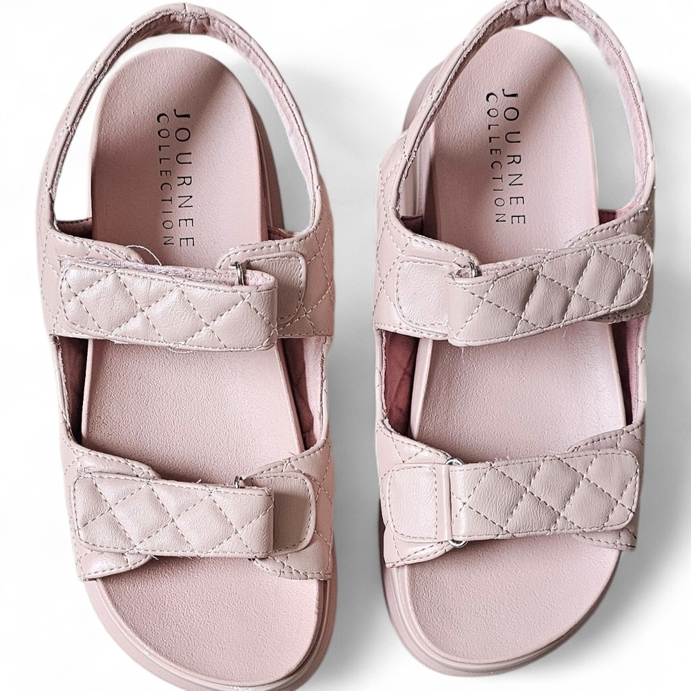 Journee Collection Women’s Blush Pink Quilted Platform Sandals Size 10 - Picture 4 of 9